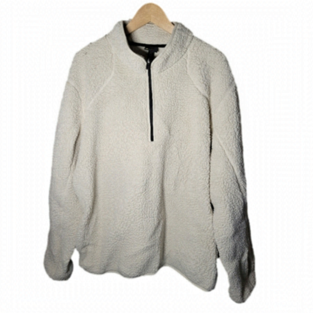 Zella 2x sherpa half zip cream sweater pocketed elastic wrist teddy jacket